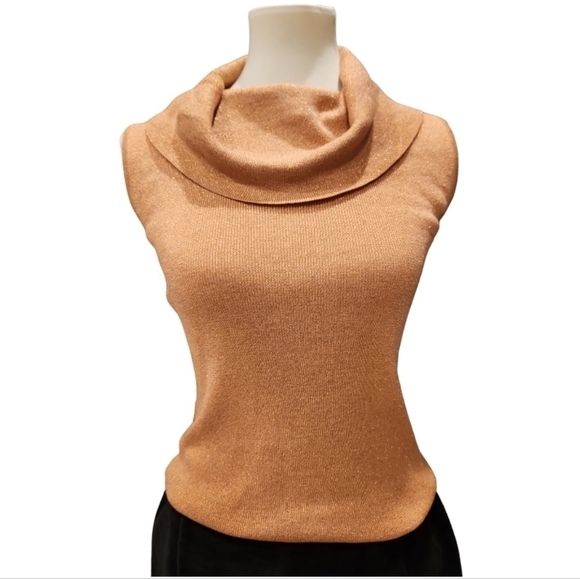 Joseph A Vintage Rose gold cowl neck silk and metallic sweater top sz Small - Picture 3 of 10
